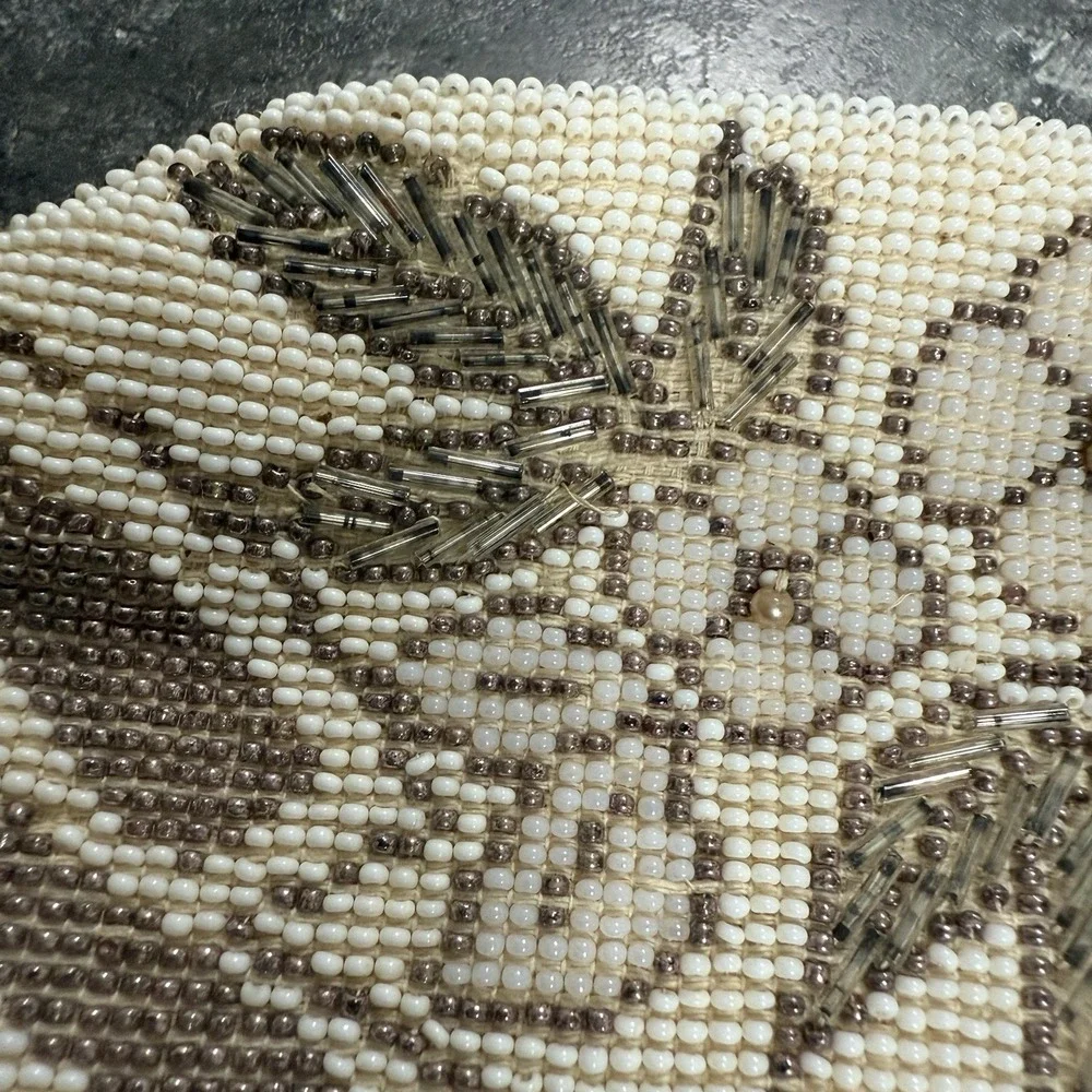 Antique Beaded Coin Purse Belt Purse Glass Beads Linen Lined‎ Czechoslovakia
